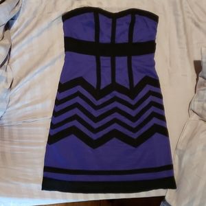 Strapless purple and black mini dress